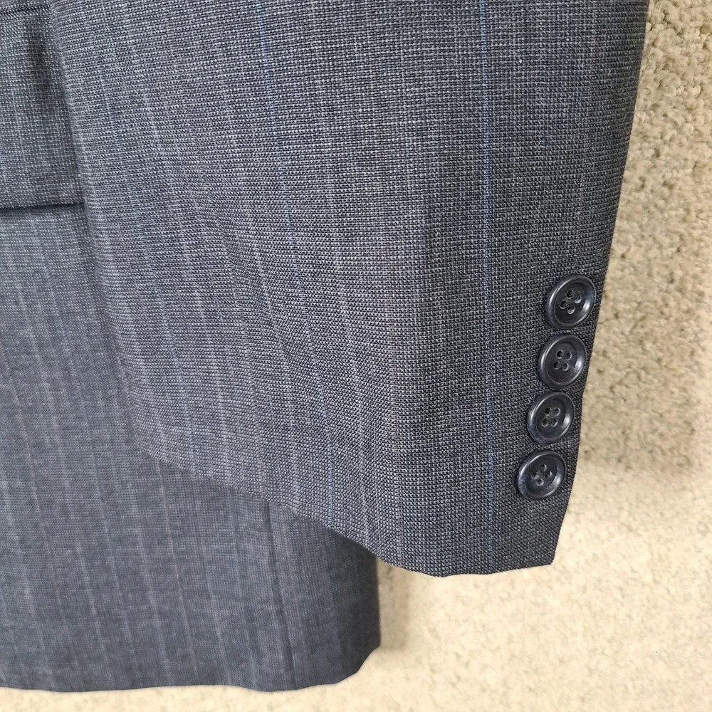 Vintage John Weitz by Palm Beach Jacket Men 42L Gray Striped Blazer 2 Button USA